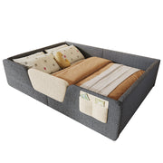 Letto per Bambini 140x190 cm; sponde rimovibili e tasca in tessuto; in Velluto; Grigio