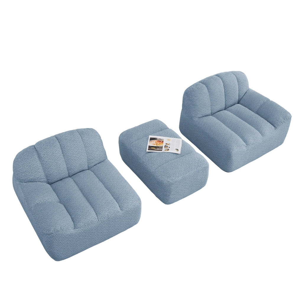 Divano angolare modulare 2 posti con pouf in pile granulato blu HOMVRA
