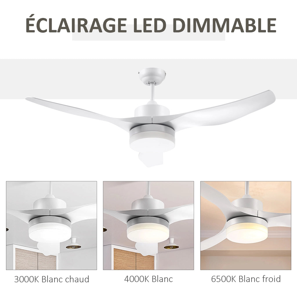 Ventilatore a Soffitto con Luce e Telecomando ¨C zephmum ¨C Bianco 132 cm