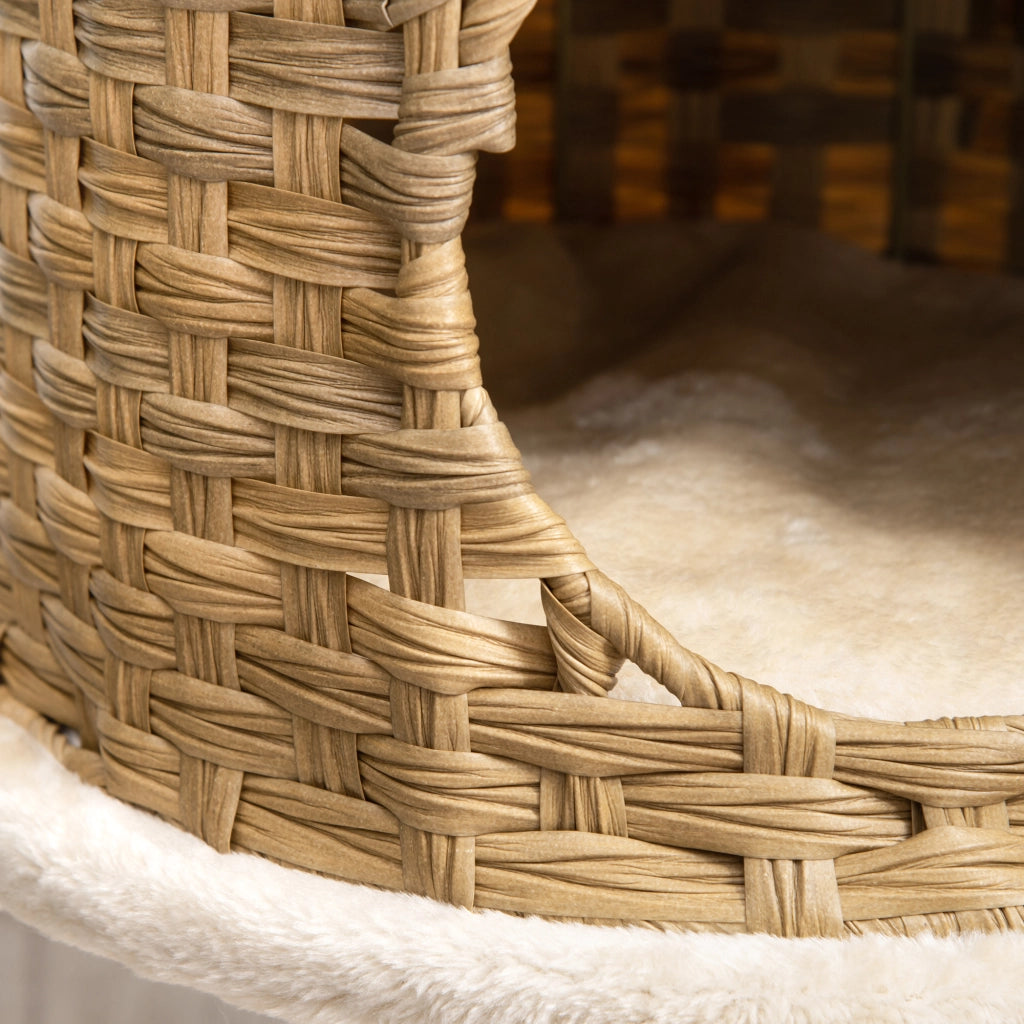 TIRAGRAFFI per gatti con cuccia in rattan PE, 55x47x95 cm, naturale