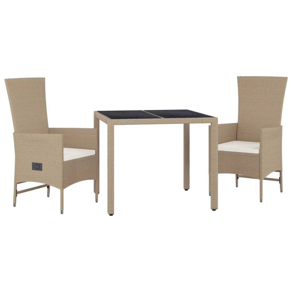Set da Pranzo da Giardino 3 pz con Cuscini Beige in Polyrattan 3157567
