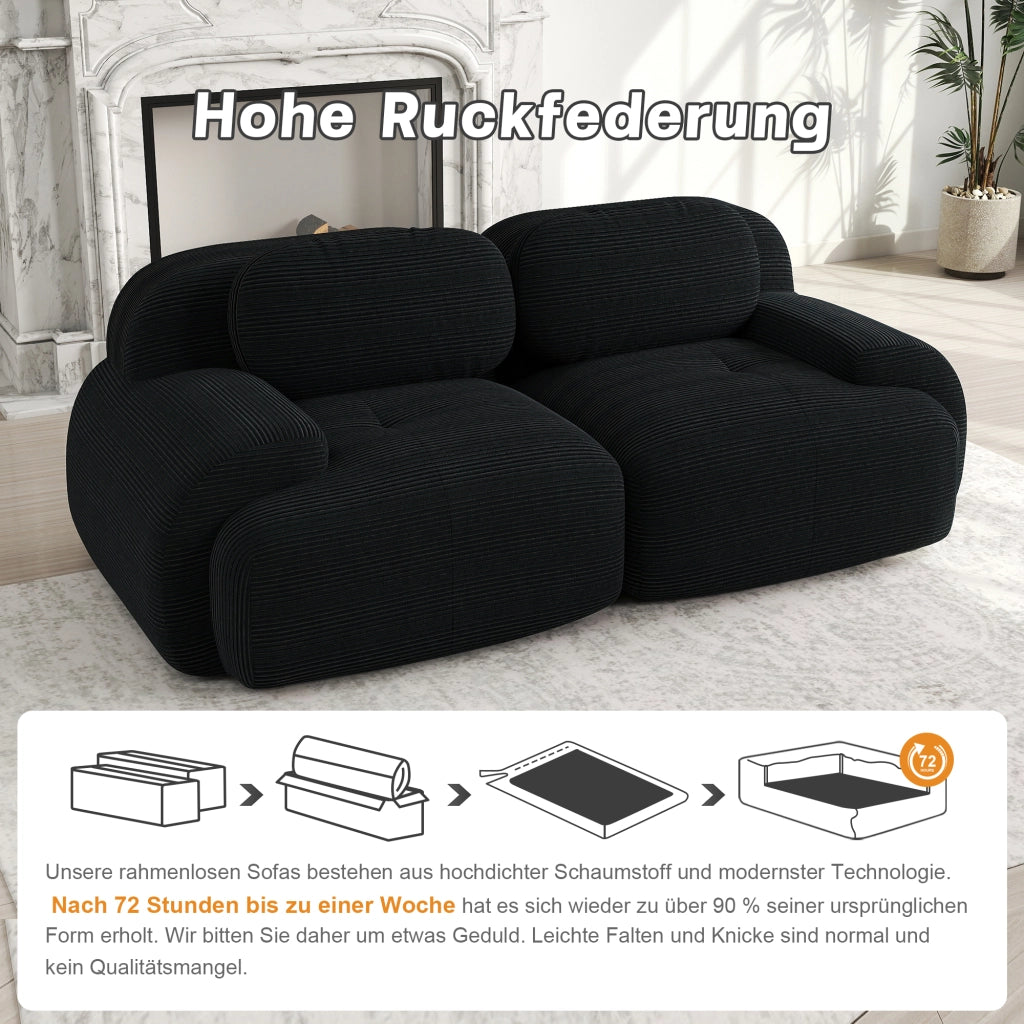 Divano angolare modulare senza struttura in velluto a coste nero 208x103x70 cm