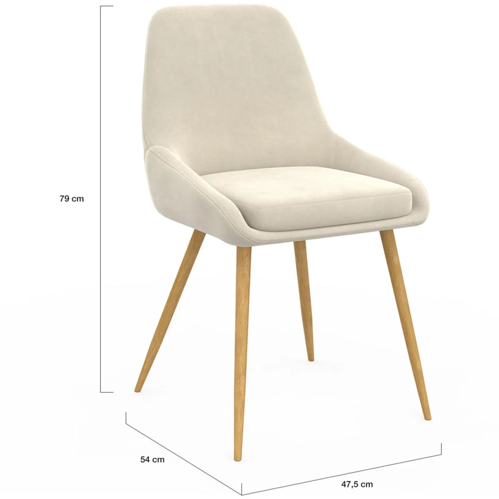 IDMarket - Set di 4 sedie da pranzo THALYA in velluto beige con gambe e braccioli effetto legno