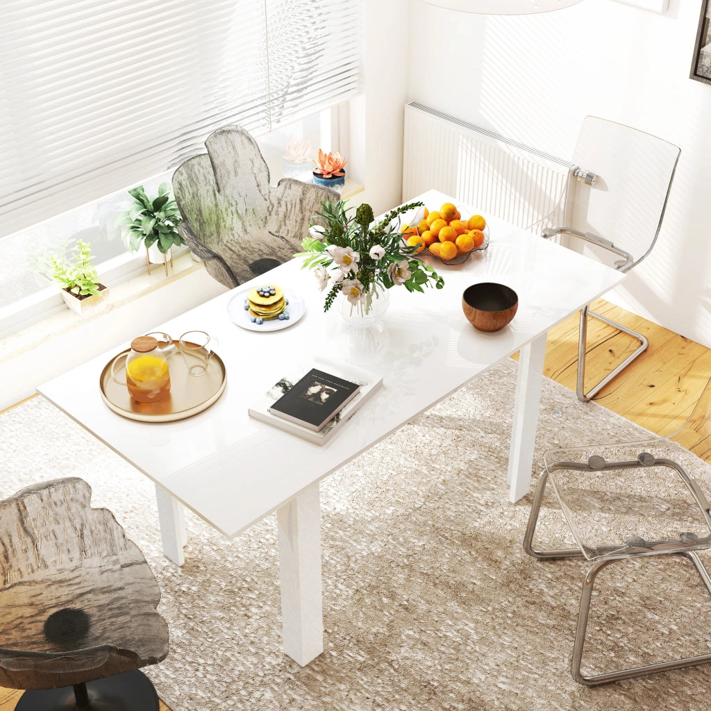 Tavolo da Pranzo Allungabile in MDF per 4-6 Persone ¨C zephmum ¨C Bianco Lucido 120-160x80x78 cm