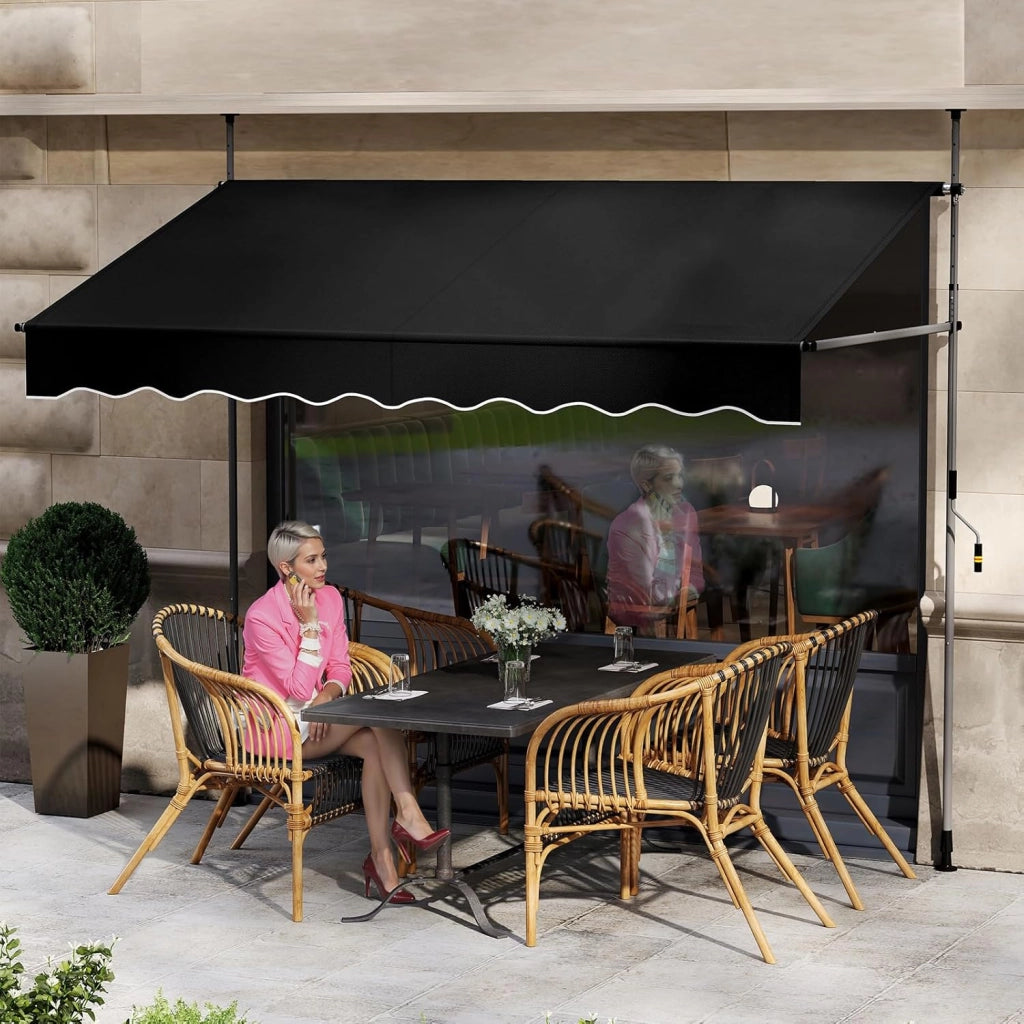 Tenda da Sole a Morsetto, Tenda per Balcone Senza Foratura Altezza e Inclinazione Regolabili con Manovella, Telo Impermeabile e Resistente ai Raggi Solari e Telaio Antiruggine (2,5M,Nero)