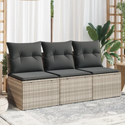 Divano da Giardino con Cuscini 3 Posti-Sofa da Giardino-Divano da esterno Grigio Chiaro Polyrattan 238190
