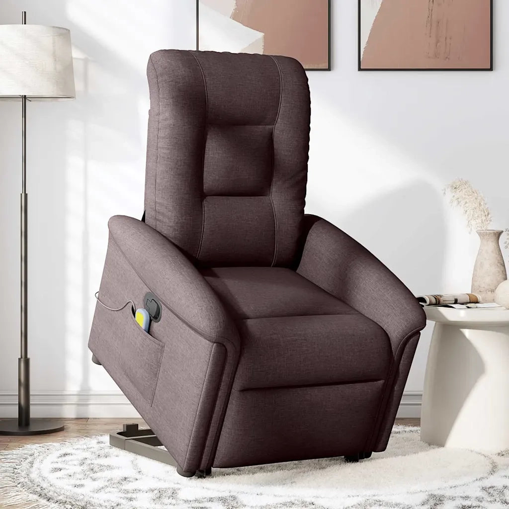 Poltrona | Sedia Relax Alzapersona Massaggi Reclinabile Marrone Scuro Tessuto