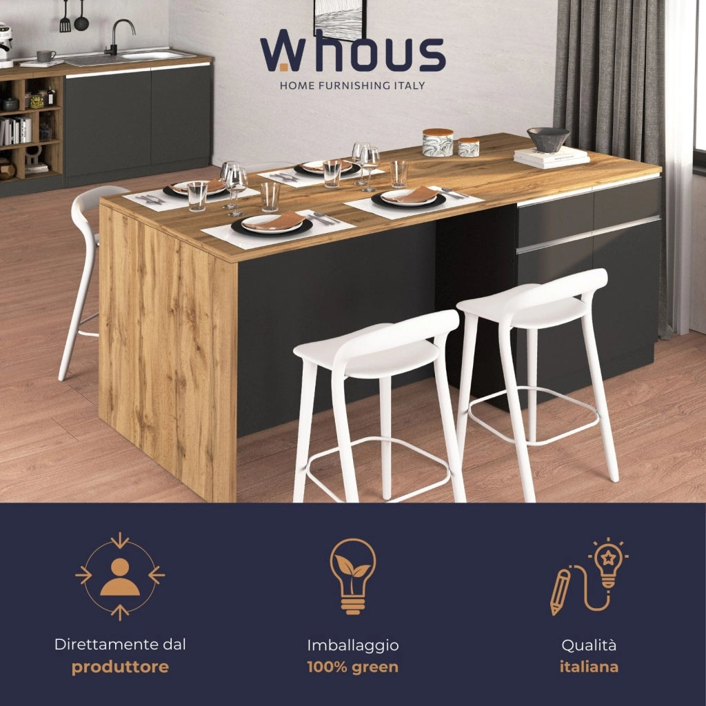 WHOUS Isola da cucina Sole a 4 ante e 4 cassetti antracite opaco/rovere 200x90x90 cm