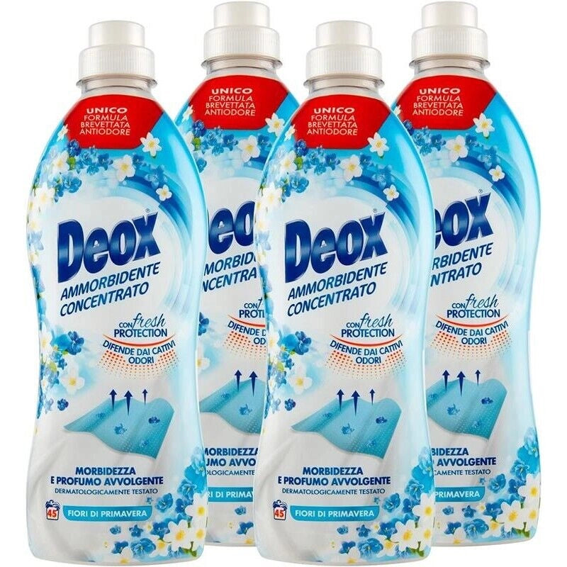 DEOX SET 4 CONFEZIONI DI AMMORBIDENTE CONCENTRATO LAVATRICE FIORI DI PRIMAVERA180 LAVAGGI 900 ML L'UNO