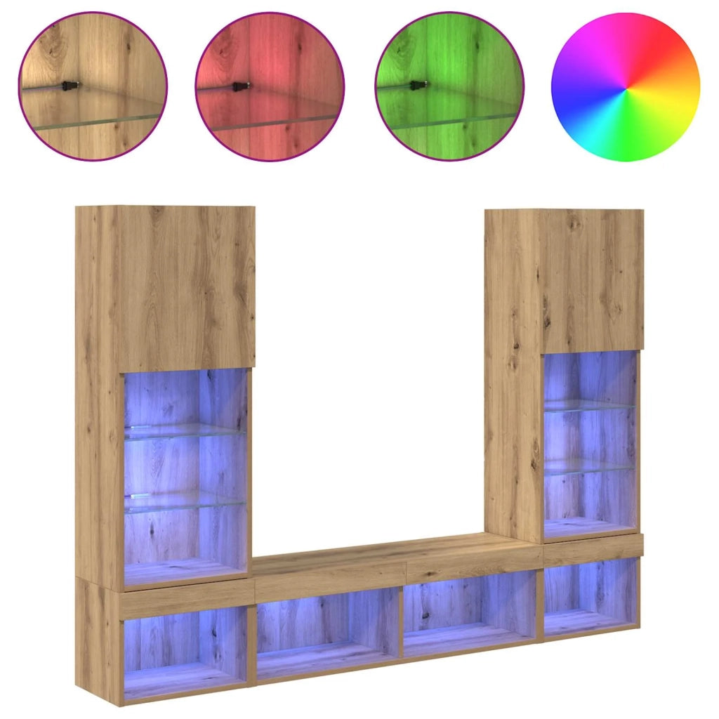Mobile Porta TV con LED 5 pz-Credenza per TV Rovere artigianale 932728