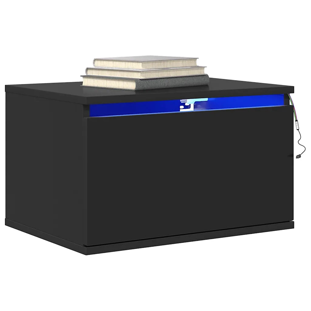 vidaXL Comodino a Parete con Luci LED Nero