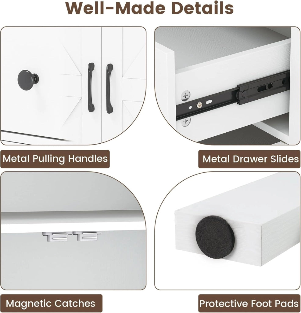 Credenza Cucina con Ripiano Regolabile, Mobile Buffet con 2 Ante e Cassetto, Mobiletto Multiuso per Sala da Pranzo, Soggiorno, Ingresso, Corridoio, 76 x 40 x 85 cm (L x P x A), Bianco