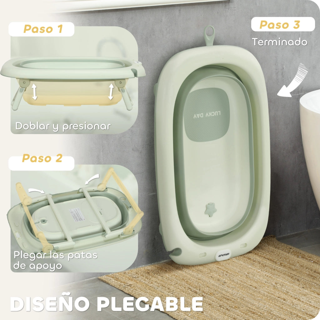 Vasca da bagno pieghevole per neonati ¨C zephmum ¨C verde con cuscino e ripiano