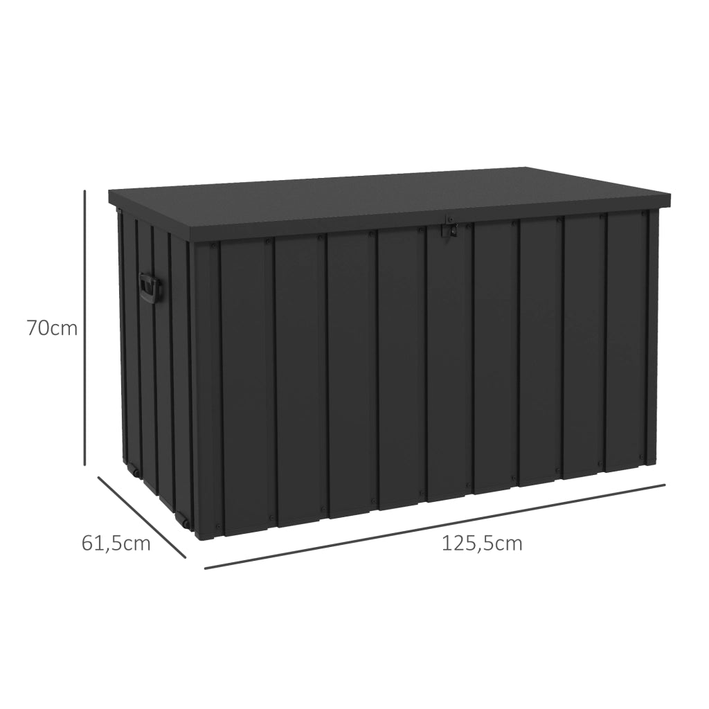 Coffre da giardino in metallo 450L con cerniere a gas e ruote ¨C zephmum ¨C 125,5x61,5x70 cm