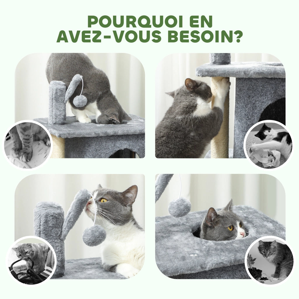 Albero per gatti 3 livelli con nicchie e palla ¨C zephmum ¨C 43x33x80 cm grigio scuro