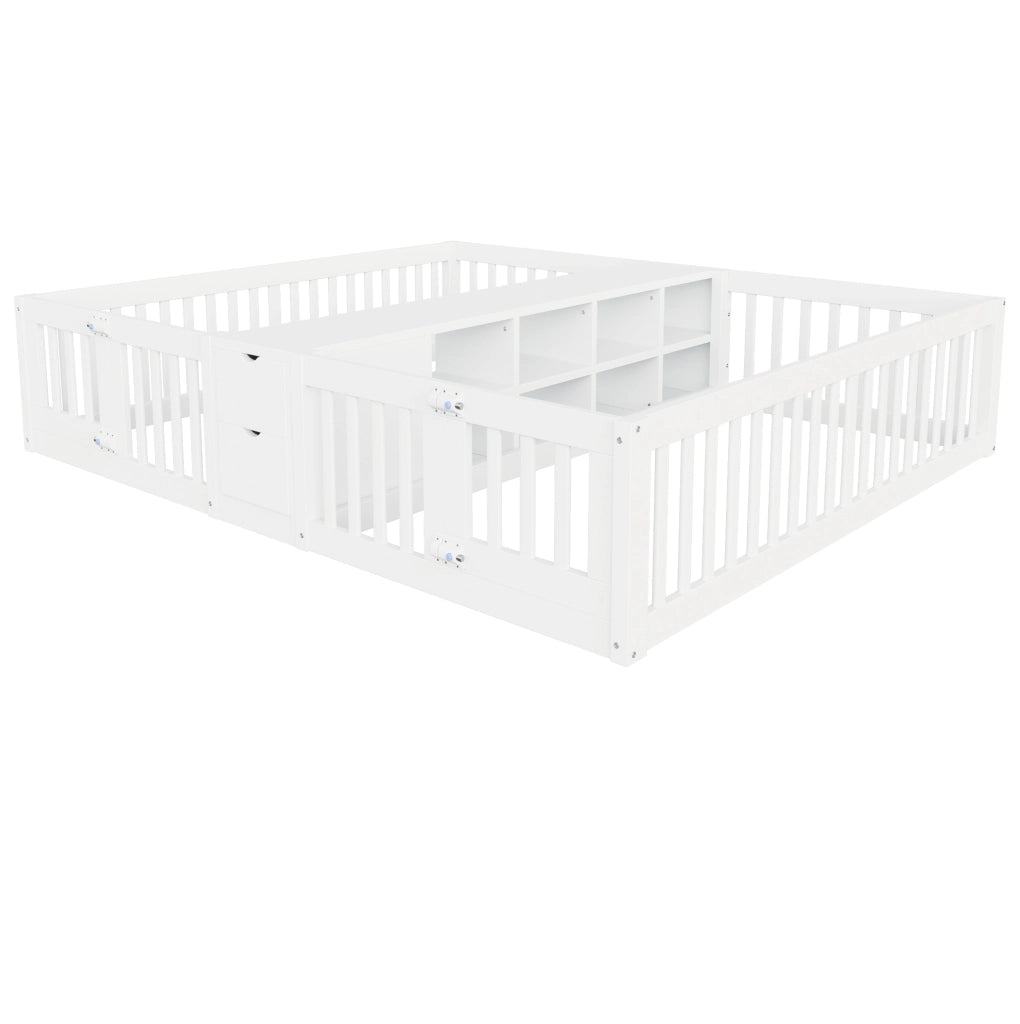Letto multifunzione per bambini 90x200 cm con 2 posti, cassetti e scaffale