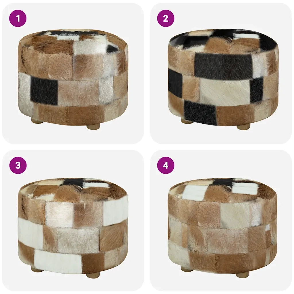 Pouf Rotondo in Pelle di Capra 50x50x45 cm 244548