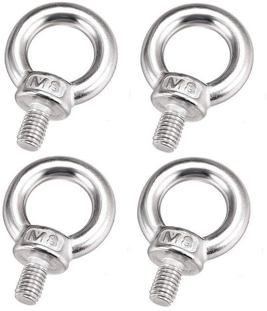 Oogbout M8 - 4 Stuks - Acciaio Inossidabile - Anello di Sollevamento - Lunghezza Totale 46 mm - Diametro Interno dell'Anello 19,8 mm - Resistente alla Corrosione - Hefring