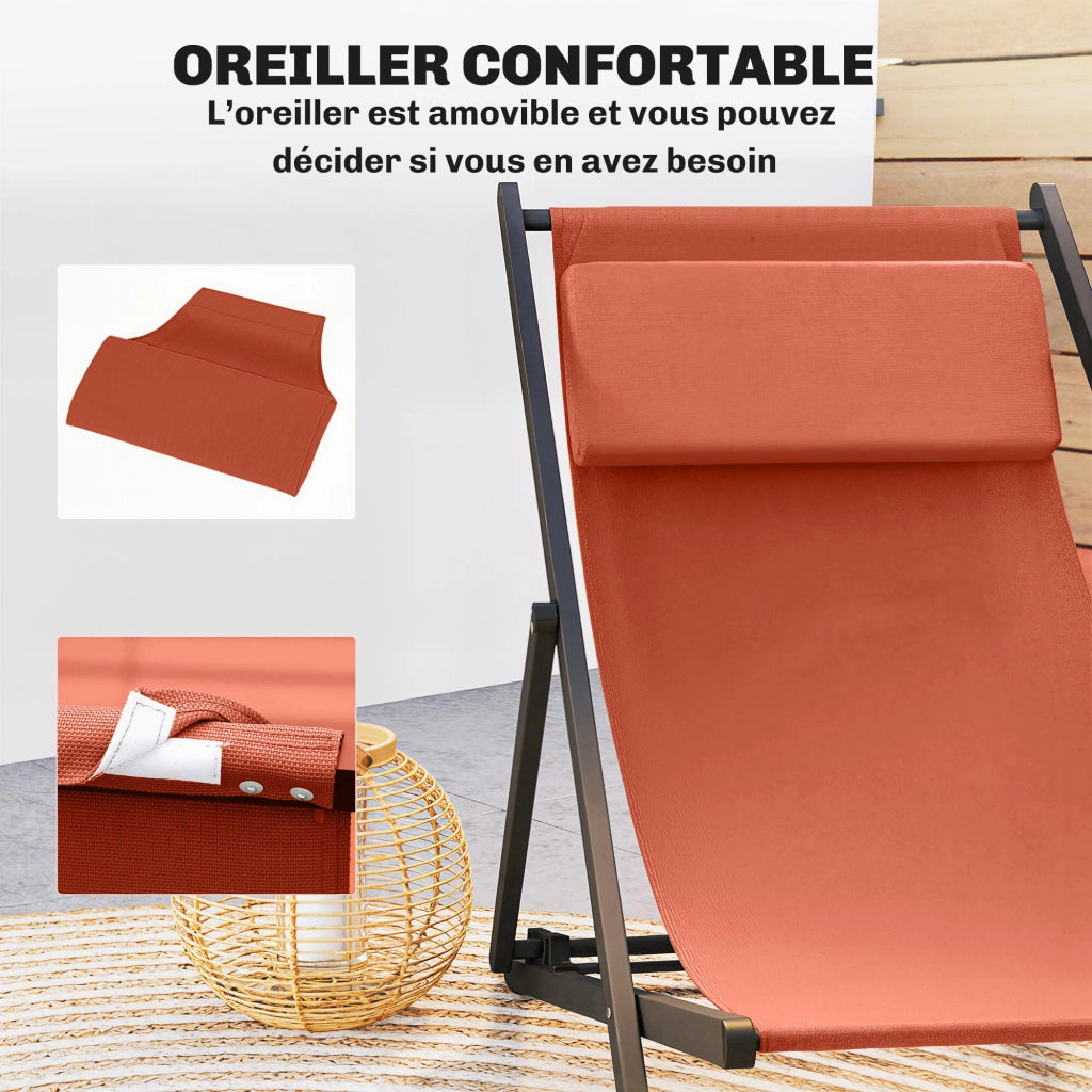 Lettino prendisole pieghevole con poggiatesta in textilene ¨C Zephmum ¨C Rosso 60x100x85 cm