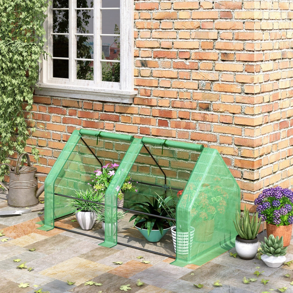 Serra da giardino 180x90x90 cm in acciaio e PE, con finestre arrotolabili, verde