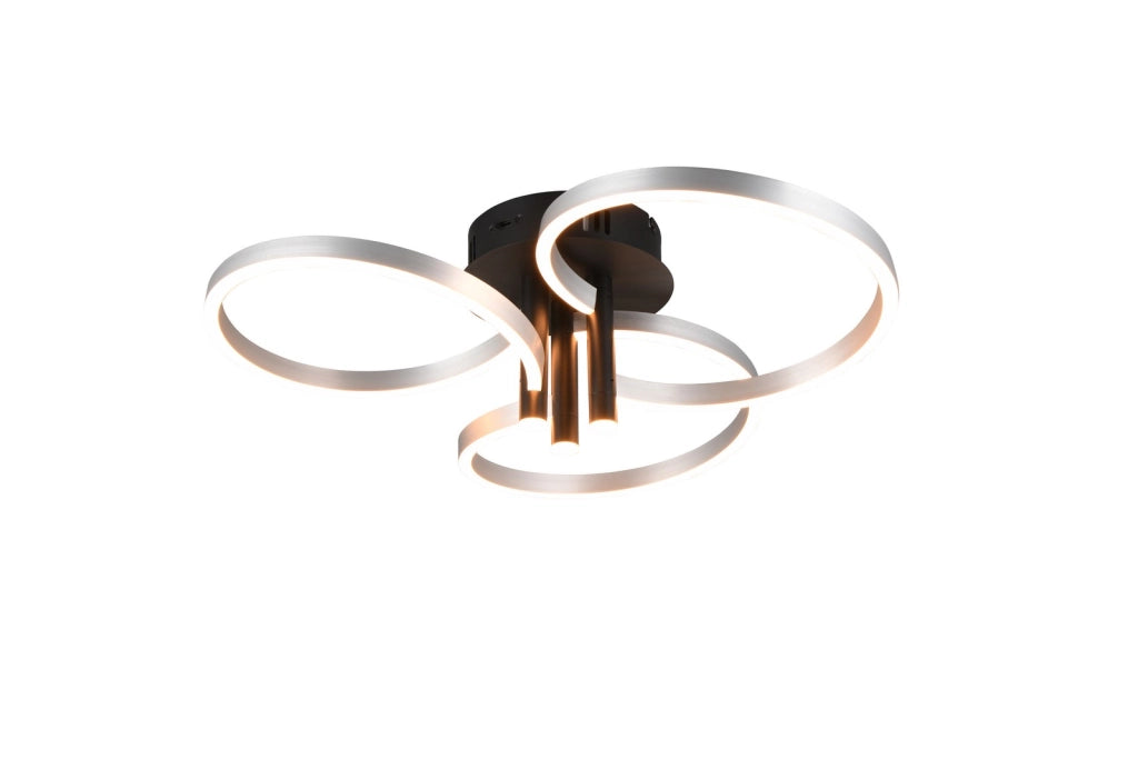 Plafoniera Trio Caruso grigio/nero 3 anelli LED 43W