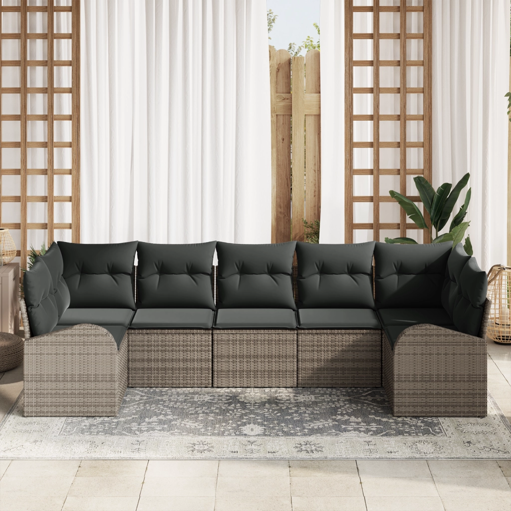 Set Divano da Giardino 7 Pezzi con Cuscini Grigio Polyrattan