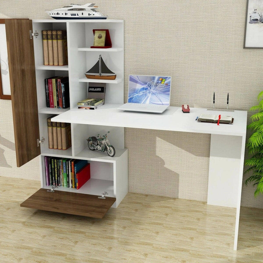Sordio, Scrivania 4 Ripiani, 61.8x149.5x120h cm Bianco