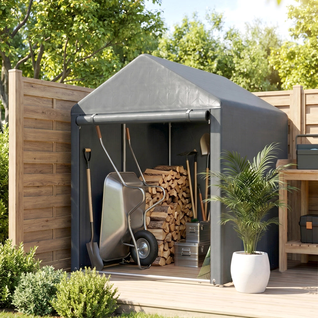 Capanno da giardino ¨C zephmum ¨C 120x180x160 cm, grigio scuro, acciaio