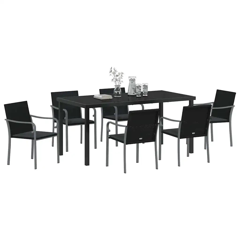 Set da Pranzo per Giardino 7 pcs Nero e Grigio Rattan in PE 3379055