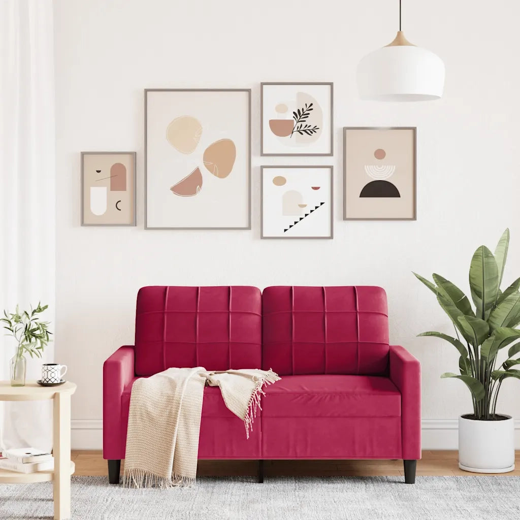 Divano | Divano da soggiorno | Sofa a 2 Posti Rosso Vino 120 cm in Velluto