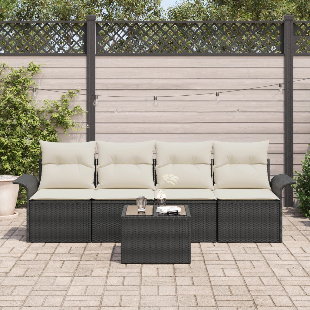 Set di divani da giardino a 5 pezzi con cuscini in rattan nero
