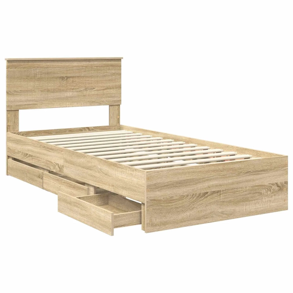 Letto singolo | Letto per adulti | Struttura del letto con cassetto Rovere Sonoma 100 x 200 cm