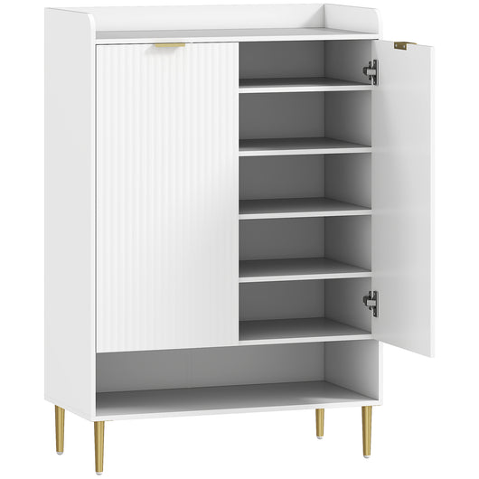 Scarpiera Salvaspazio per 24 Paia di Scarpe con 2 Ante 3 Ripiani Estraibili e Mensola Inferiore Bianco