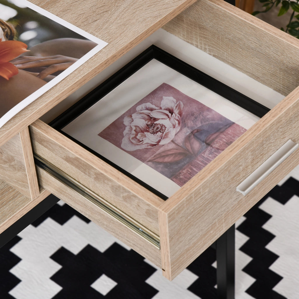 Scrivania con cassetto ¨C zephmum ¨C Legno Rovere Chiaro, Telaio Metallo Nero, 100x50x75 cm