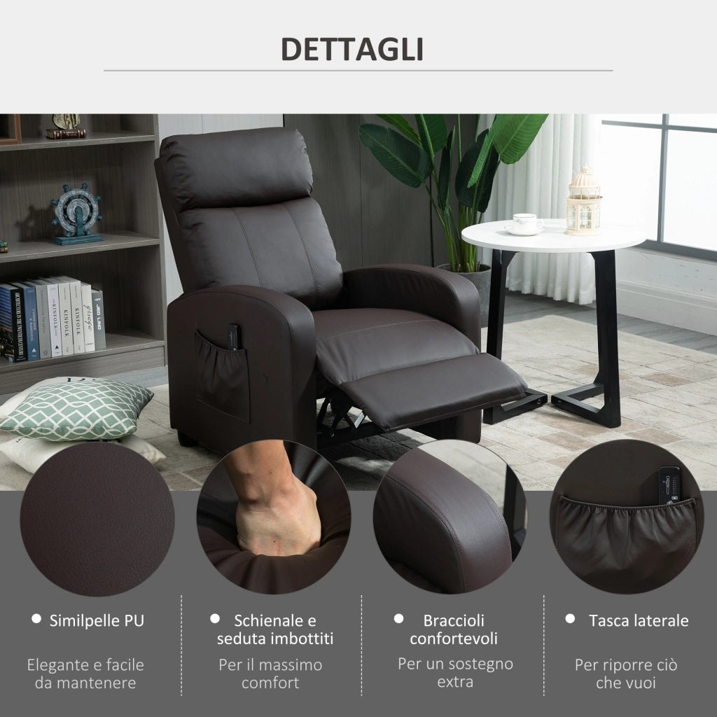Easycomfort Poltrona Relax Massaggiante con Telecomando e 8 Programmi, Reclinazione e Poggiapiedi, 68x88x98cm, Marrone