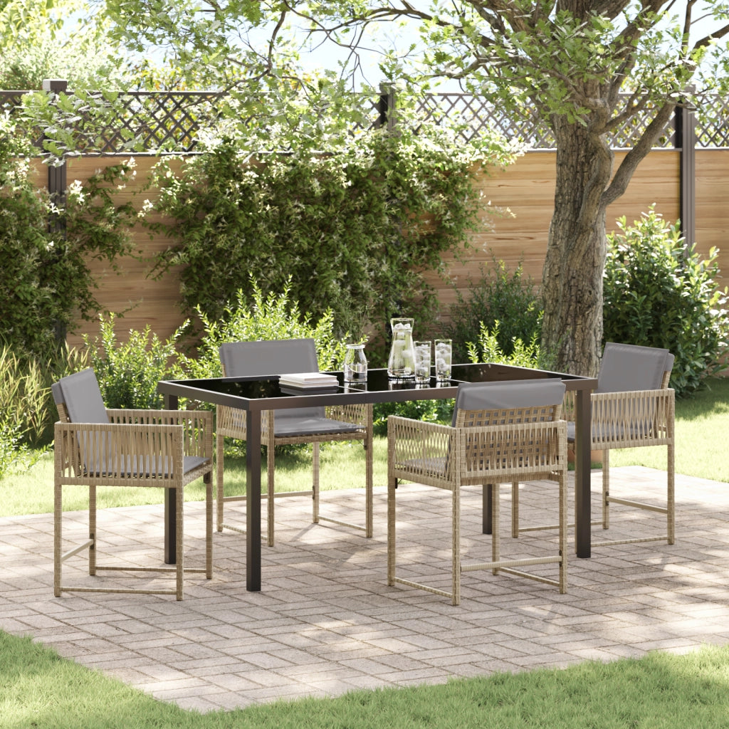 Set da Pranzo da Giardino 5 Pezzi con Cuscini Beige Rattan Polietilene