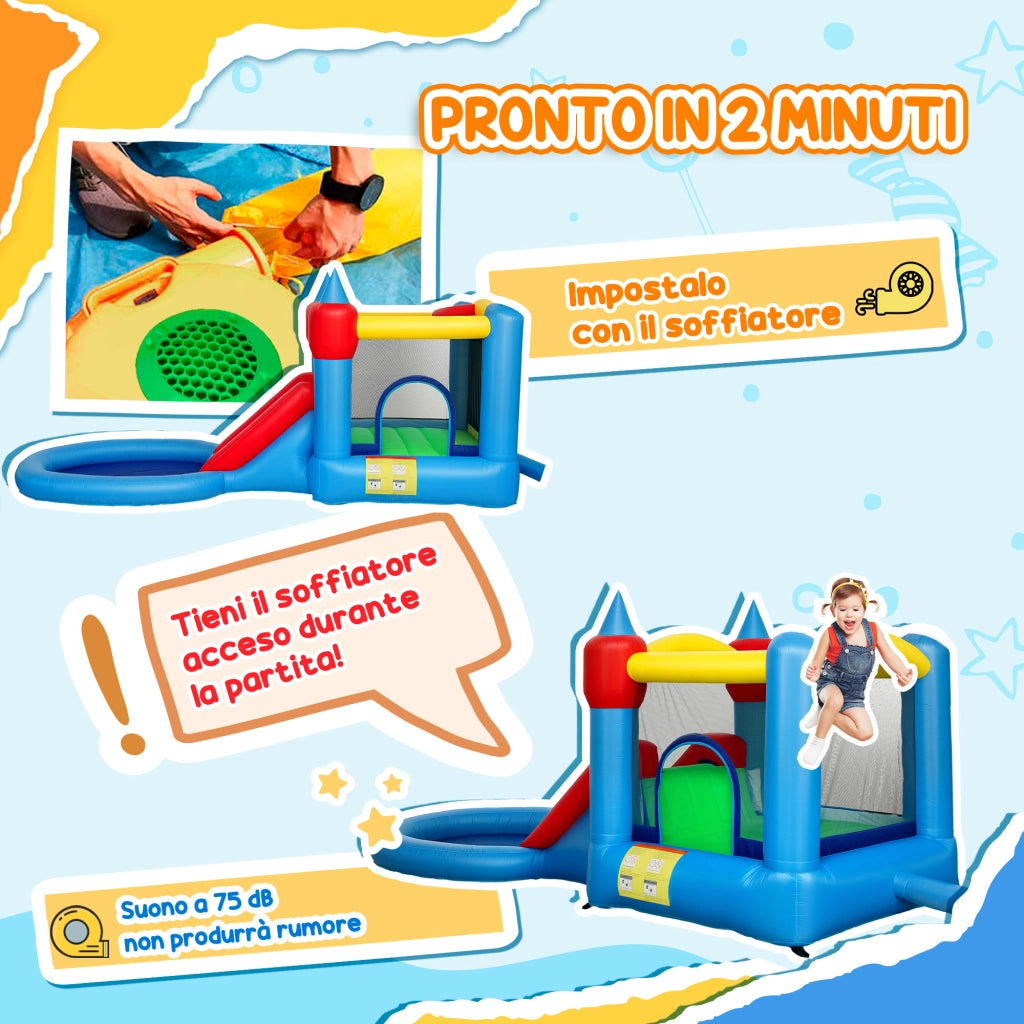 Castello gonfiabile per bambini con scivolo ¨C zephmum ¨C 415x205x190cm, multicolore