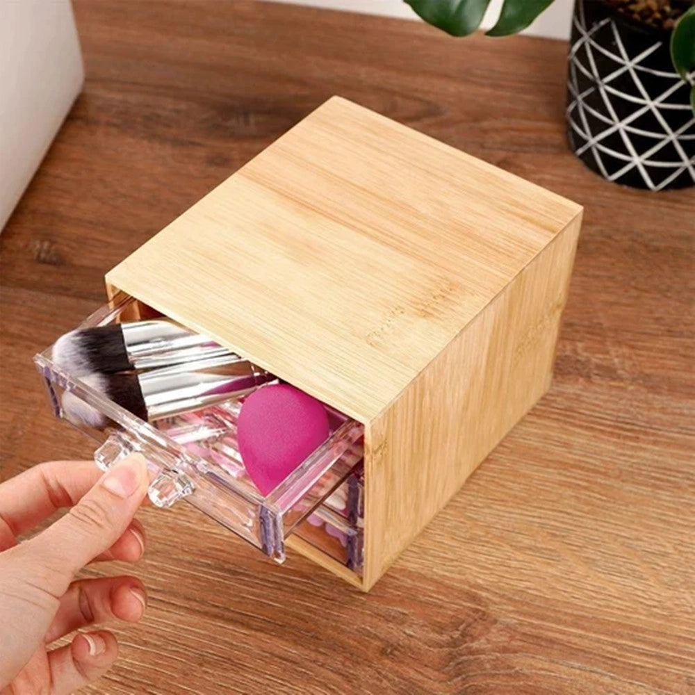 Trade Shop - Porta Gioielli Cosmetici Con 3 Cassetti Organizzatore Casa In Legno 12.3x15.3x11 Cm 10830 -