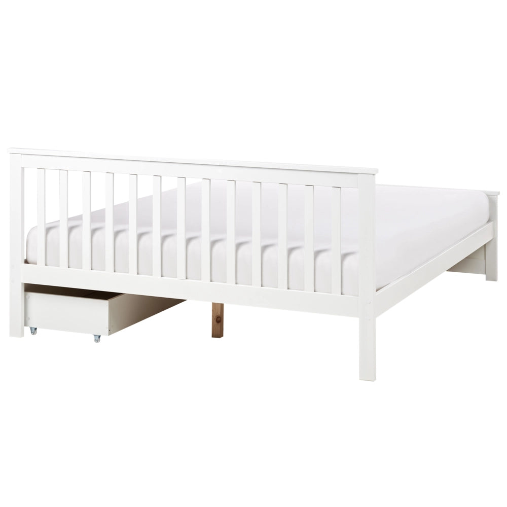 Letto matrimoniale Legno di Pino bianco con Rete a Doghe con 2 cassetti 160 x 200 cm Testiera a doghe minimalista