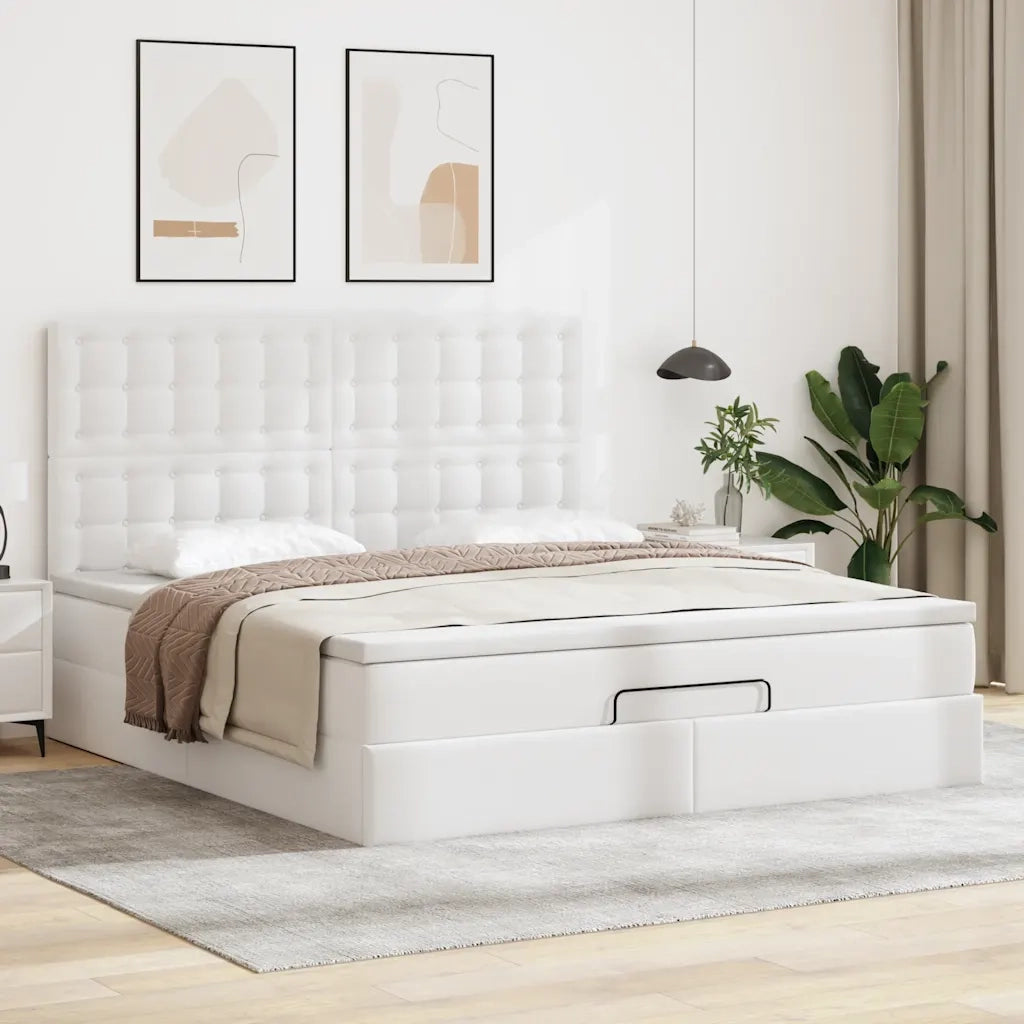 Struttura Letto Pouf con Materasso Bianco 180x200 cm Similpelle 3313866