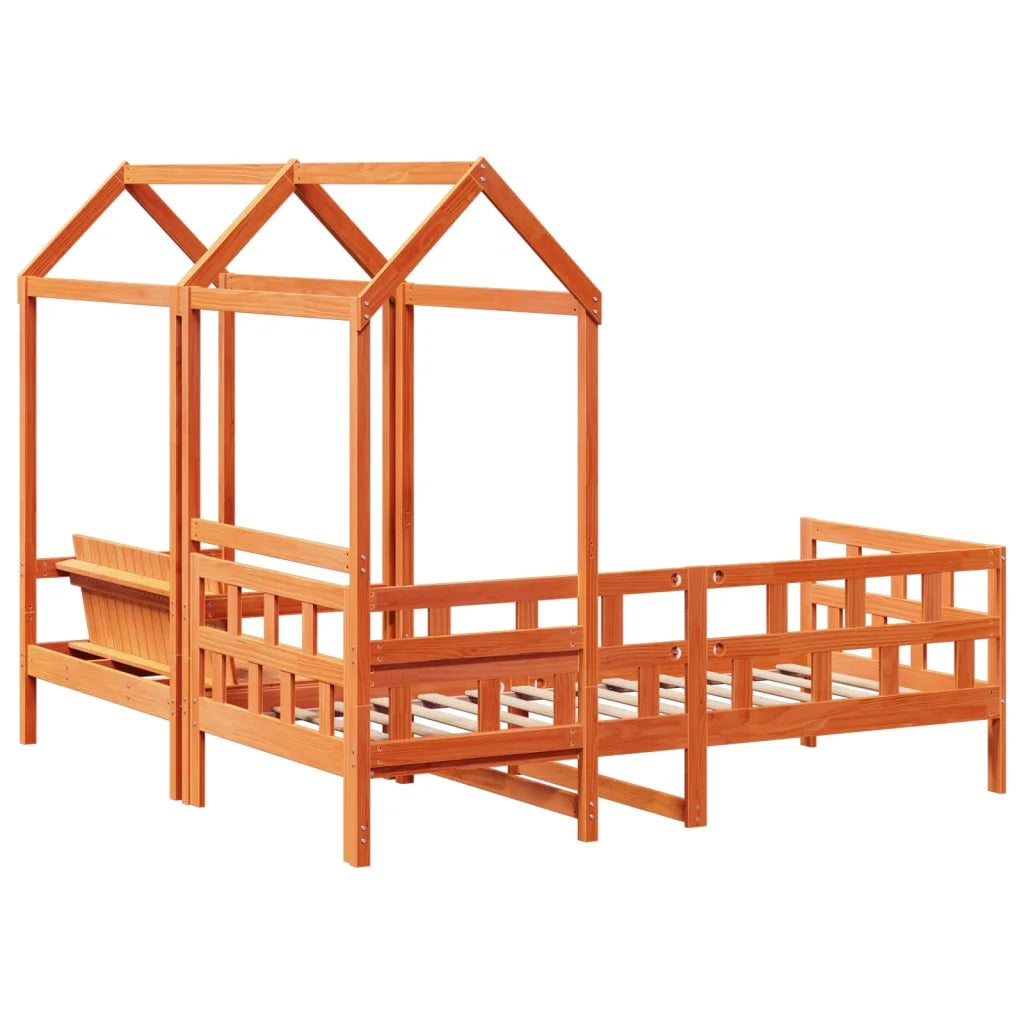 Letto singolo | Letto per adulti | Set Dormeuse con Tetto Marrone Cera 90x200 cm Massello Pino