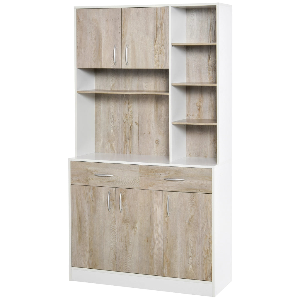 Mobile Buffet Dispensa Cucina, Ante Cassetti e Vani Aperti, 100L x 39P x 181.5Acm Bianco e Legno