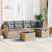 Set Divano da Giardino 6 pz con Cuscini Beige in Polyrattan
