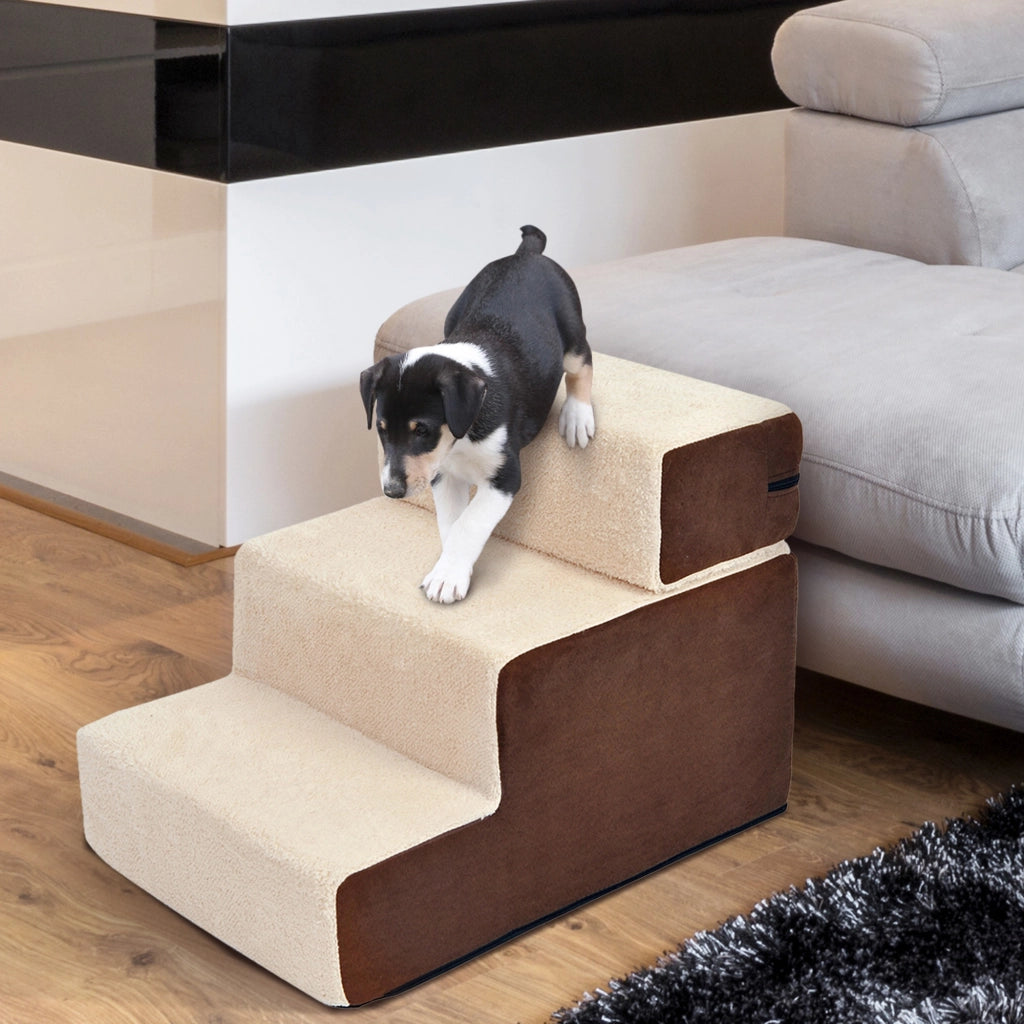 Scala per Animali Domestici 3 Gradini ¨C Zephmum ¨C Peluche Beige 54x40x39cm
