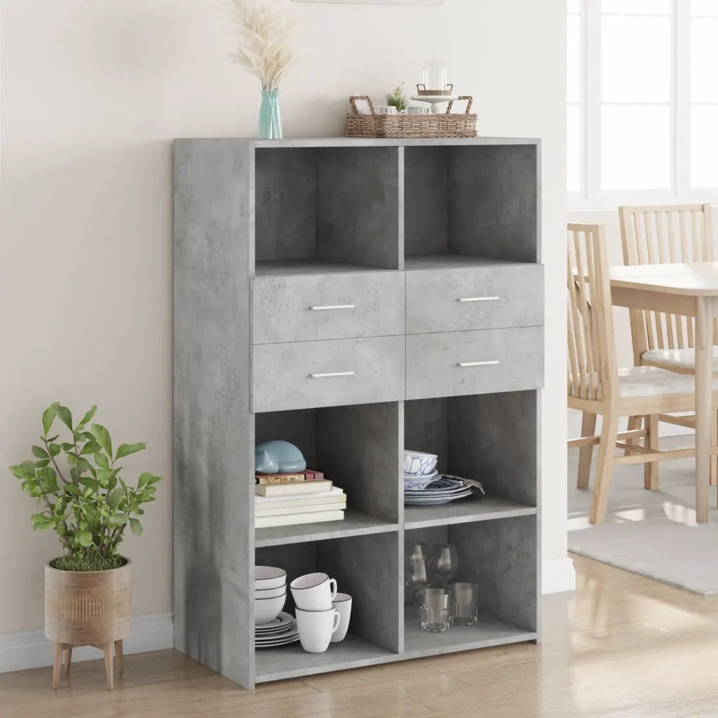 Credenza-Buffet-Armadio da cucina Grigio Cemento 80x42,5x124 cm in Legno Multistrato