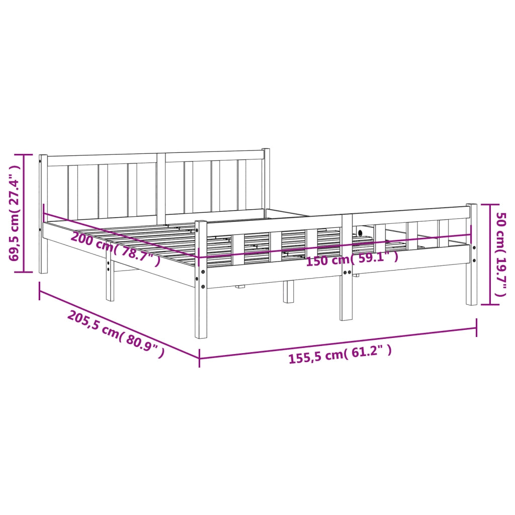 Letto senza Materasso-Struttura Letto Marrone Cera 150x200 cm in Legno di Pino 647637