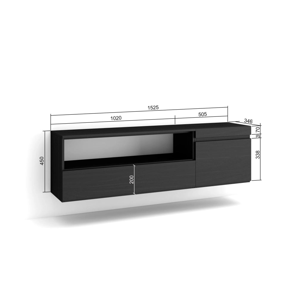 Mobile TV Soggiorno, 150x35x45cm, Per TV fino a 65", da appendere, Nero RF2477