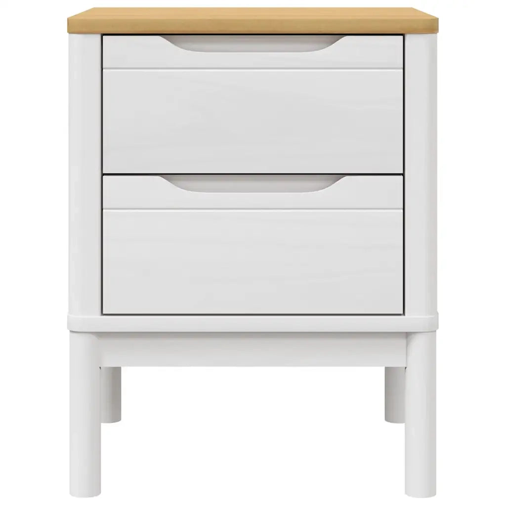 Comodino FLORO Bianco 45x39x57 cm in Legno Massello di Pino 374003