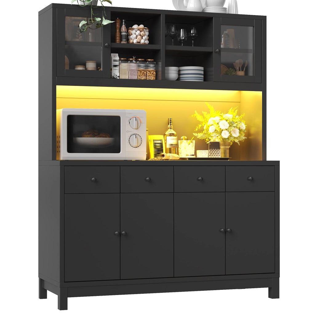 Credenza alta con 4 cassetti; ripiani regolabili e LED RGB - per cucina - 140×38.5×180 cm