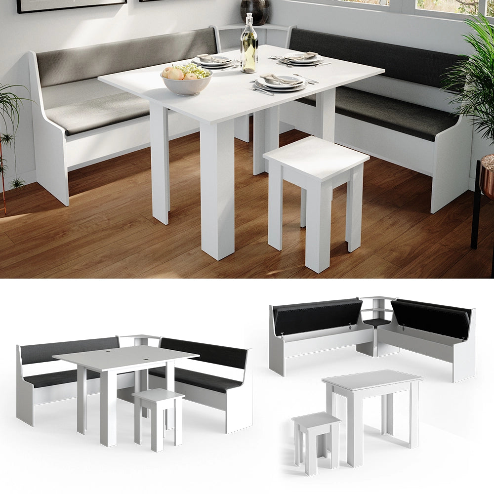 Vicco Gruppo panca ad angolo Bianco 180 x 41.5 cm con tavolo